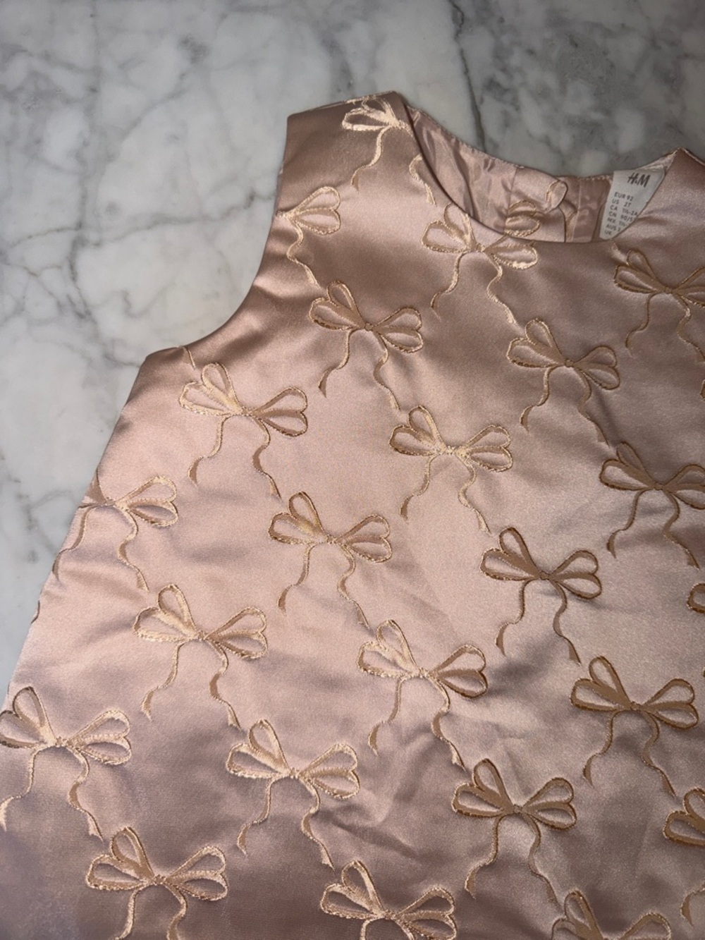 NWOT H&M Blush Pink Satin Bow-Appliqué Sleeveless Dress 2T - Picture 3 of 8
